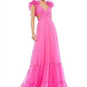 NWT MAC DUGGAL HOT PINK RUFFLE TIERED CUT OUT CHIFFON LONG GOWN‎ 67911